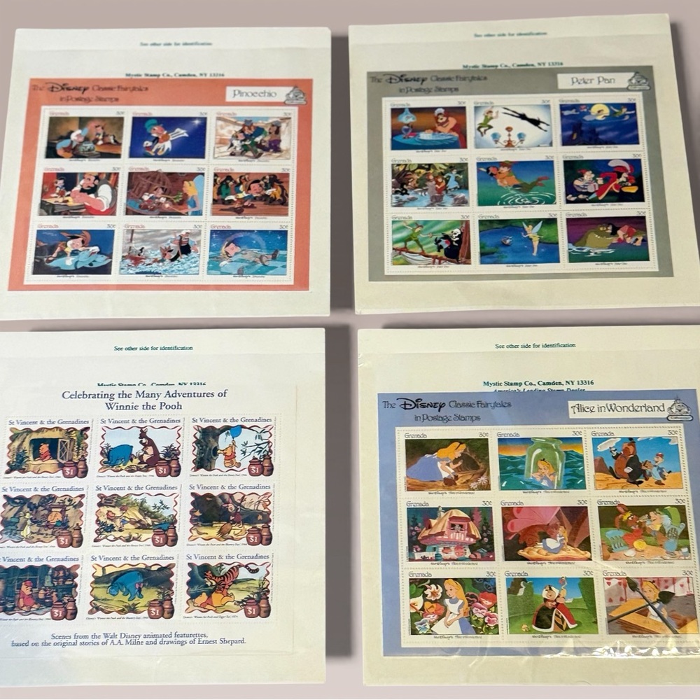 Disney Stamp Sheetlets Lot of 4 MNH•Grenada 1987• St Vincent 1998• Mystic Stamps